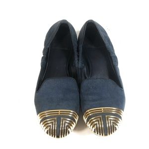 Tory Burch Suede Blue Metal Toe Ballet Loafer 7.5M